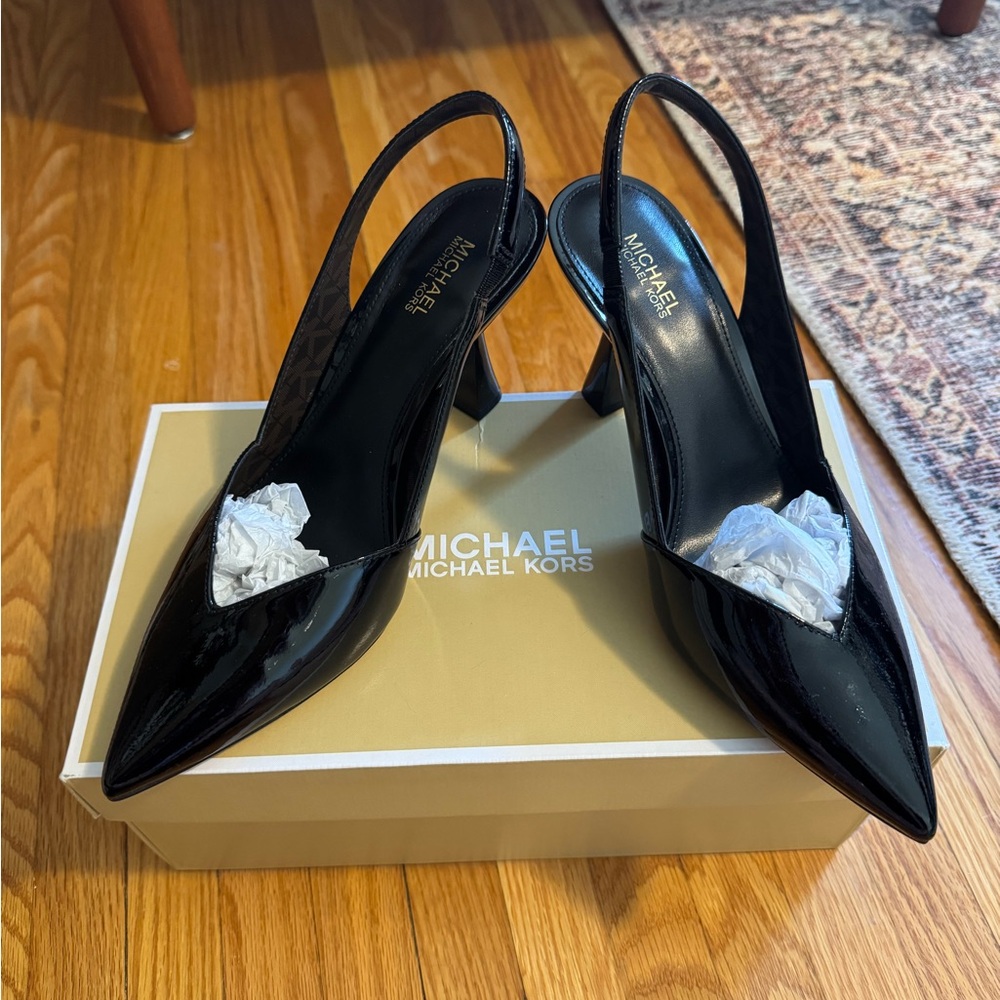 Michael Kors Glossy Black Slingback Heels